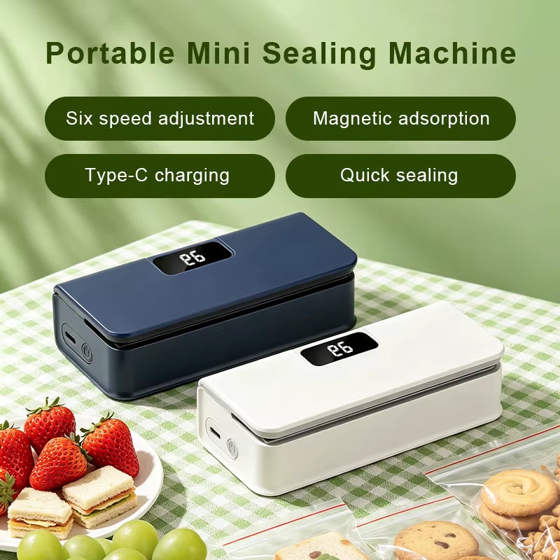 Electric Magnetic Fridge Mini Bag Sealing Machine with Six Level Adjustment Portable Automatic Food Container Sealer for RV Use