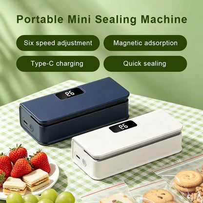 Electric Magnetic Fridge Mini Bag Sealing Machine with Six Level Adjustment Portable Automatic Food Container Sealer for RV Use