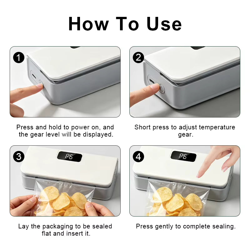 Electric Magnetic Fridge Mini Bag Sealing Machine with Six Level Adjustment Portable Automatic Food Container Sealer for RV Use