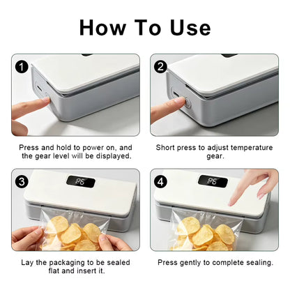 Electric Magnetic Fridge Mini Bag Sealing Machine with Six Level Adjustment Portable Automatic Food Container Sealer for RV Use